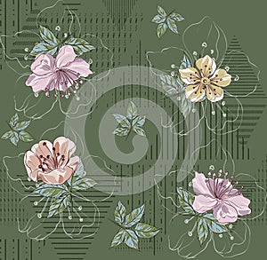 Tropical seampless floral pattern white background